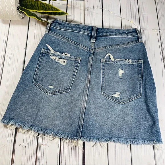 Abercrombie & Fitch Zoe Natural Hem Vintage A Line Denim Zip Up Skirt w/ Raw Hem - Picture 2 of 9